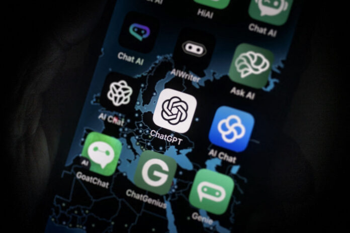 2023_06_19_139472_1687140586._large.jpg Artificial Intelligence smartphone app ChatGPT is seen on June 6, 2023, surrounded by other AI apps in Vaasa, Finland.