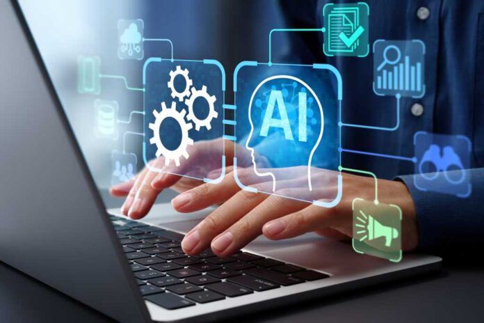 4014981-0-47826300-1752051730-shutterstock_2603901585.jpg AI agent and intelligent automation IA technology. Business process automation BPA system. Businessman using laptop computer to give instructions to AI at desk in office
