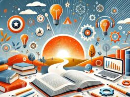 Colorful, AI-generated illustration of of books and resources about AI