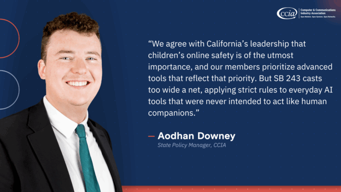 Downey.CASB243.070825.png CCIA to Testify Against California’s SB 243 on AI Chatbot Disclosures, Citing Legal and Innovation Risks
