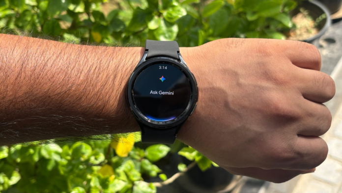 Gemini can be summoned on your smartwatch with a simple tap on the home button. (Image Credit: Chitral Khambhati/Indian Express)
