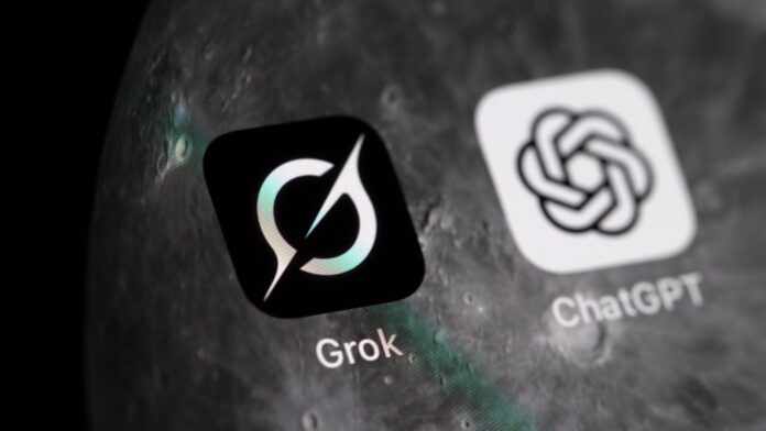 LrKUDGfLCpd3T7eG2EmiHT.jpg The Grok and ChatGPT apps on a smartphone.
