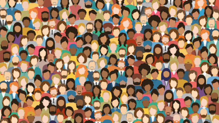 crowd_hero-1152x648.jpg Illustration of a Multicultural Crowd of People. Group of different men and women. Young, adult and older peole. European, Asian, African and Arabian People