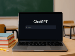 ChatGPT Search on a laptop in a classroom