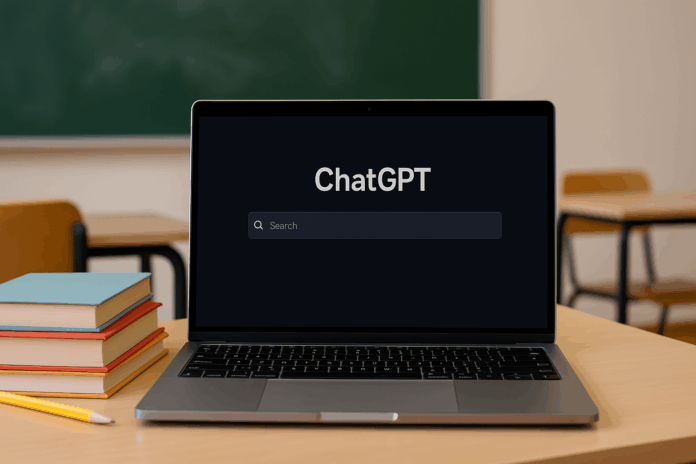 ChatGPT Search on a laptop in a classroom