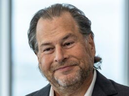 Marc Benioff, chief executive officer of Salesforce Inc., during an interview on &quot;The Circuit with Emily Chang&quot; in San Francisco, California, US, on Friday, April 25, 2025.