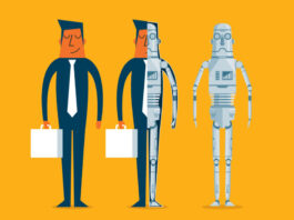 Evolution of robots. Concept of replacing people with robots, artificial intelligence.