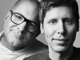 Jony Ive from IO and OpenAI CEO Sam Altman in a black and white photo