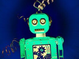 Illustration of a broken toy robot.