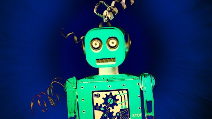 Illustration of a broken toy robot.