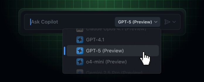 GitHub Copilot chat model picker with GPT-5 selected