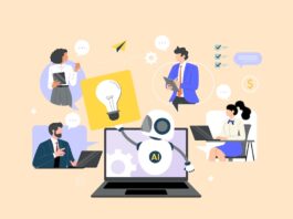Abstract meeting concept vector illustration. Experts use AI tools for meetings and planning