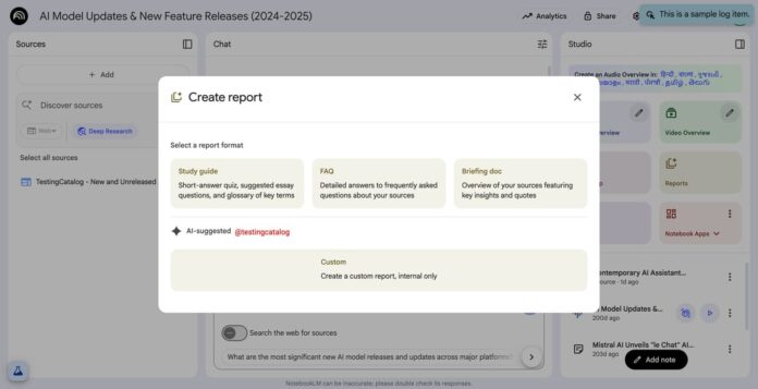 Google develops AI-generated Report options for NotebookLM