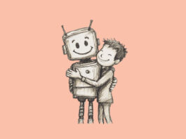 A boy hugging a robot (Xbox)