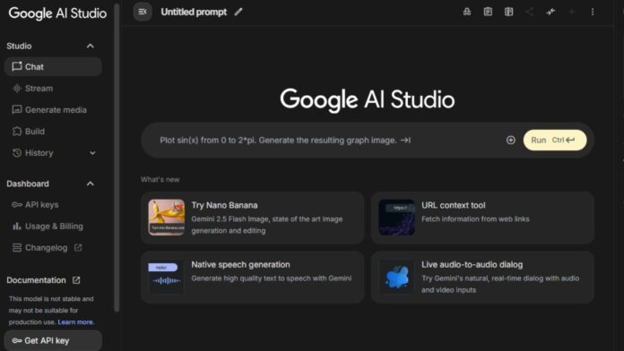 Screenshot of Google AI Studio interface showcasing Gemini tools. (Image Google)