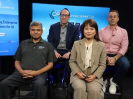 Shiva Gurumurthy of AMD, Simon Lightstone of EnterpriseDB, Junxia Zhou of Supermicro, and Sagy Volkov of Lightbits Labs talk with theCUBE about app modernization during the Open Storage Summit.
