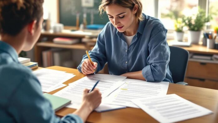 compatible_teacher-reviewing-printed-essays-with-highlighted-sections-in-classroom-desk-ai-detection.jpeg Turnitin updates tool to detect AI bypassers & humanised text