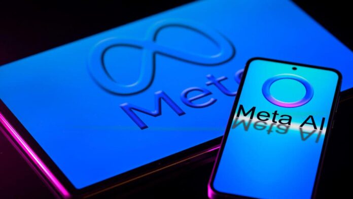 meta-ai-gettyimages-2195497446.jpg The Meta AI logo is displayed on a mobile phone with the Meta logo visible on a tablet