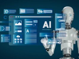 Ai technology. Artificial Intelligence. Humanoid Robot use AI tools for generate images, write code, writer bot, translate, advertising. AI assistant. Text to music, video. chatbot. LLM. AI robot.