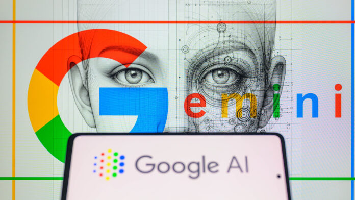 GS2txvnfoT9PUxEvyR96ai.jpg The Google AI logo is being displayed on a smartphone with Gemini in the background in this photo illustration, taken in Brussels, Belgium, on February 8, 2024. (Photo by Jonathan Raa/NurPhoto via Getty Images)