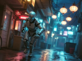 Nvidia Blueprint, a 3d rendered running robot