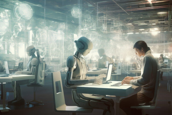 futuristic-business-scene-with-ultra-modern-ambiance-scaled.jpg Managing Mixed Teams of Humans + AI Agents: Org Design, RACI, Guardrails