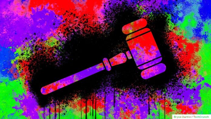 gavel-messy-legal.jpg Concept illustration depicting messy litigation with an illustrated gavel on a multicolored background