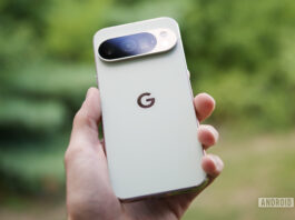 Someone holding the Google Pixel 10 Pro in its Jade color.