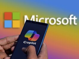 Dhaka, Bangladesh - 08 January 2024 : Microsoft Copilot Ai logo on smartphone with bg Microsoft logo.