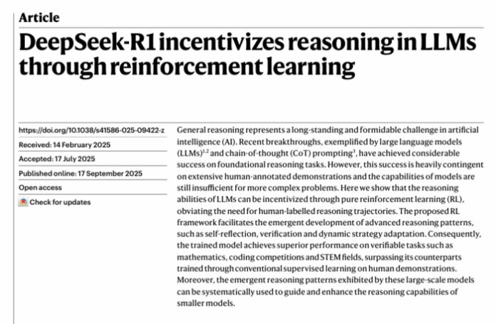 a paper published in Nature by researchers at DeepSeek