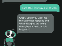 This image provided by Dartmouth in September 2025, depicts a text message exchange with the Therabot generative AI chatbot for mental health treatment. (Michael Heinz, Nicholas Jacobson/Dartmouth via AP)