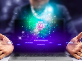 AI brain coming out of laptop screen