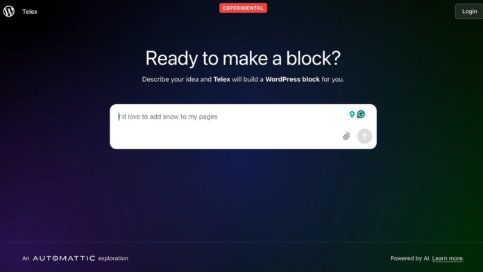 wordpress_1756882105156_1756882162647.png Telex makes website building easy with AI-powered block creation from simple text prompts.
