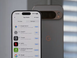 Gemini listed as the top iOS app with a Pixel in the background.