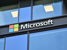 Microsoft logo on building