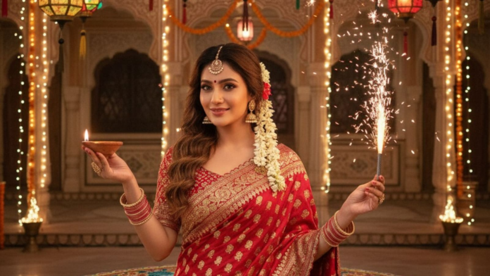 50 Viral AI prompts to turn selfies into cinematic bollywood-style Diwali portraits.