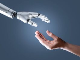 robot and human hand