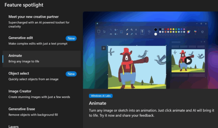 Windows 11 Paint app new AI features