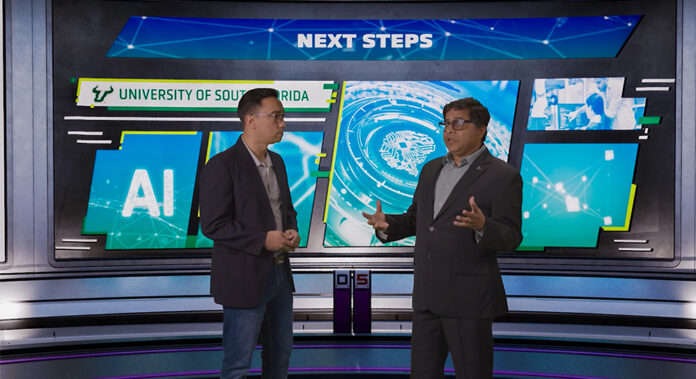John Licato and Sudeep Sarkar from USF stand in a studio