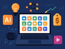 Laptop screen with AI tool icons promoting a  online course