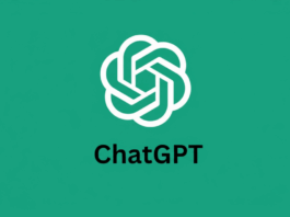 The ChatGPT logo, a white abstract knot-like design, centered above the black text ChatGPT on a solid teal background, resized to a 16:9 aspect ratio.