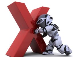 a robot pushing X symbol