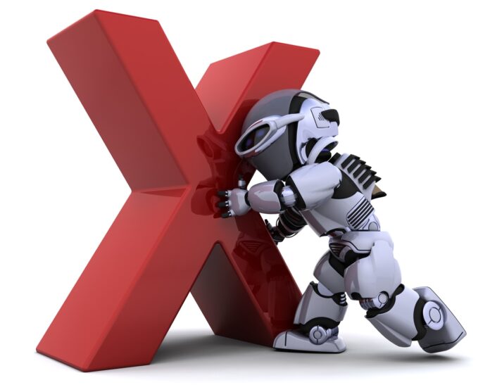 a robot pushing X symbol