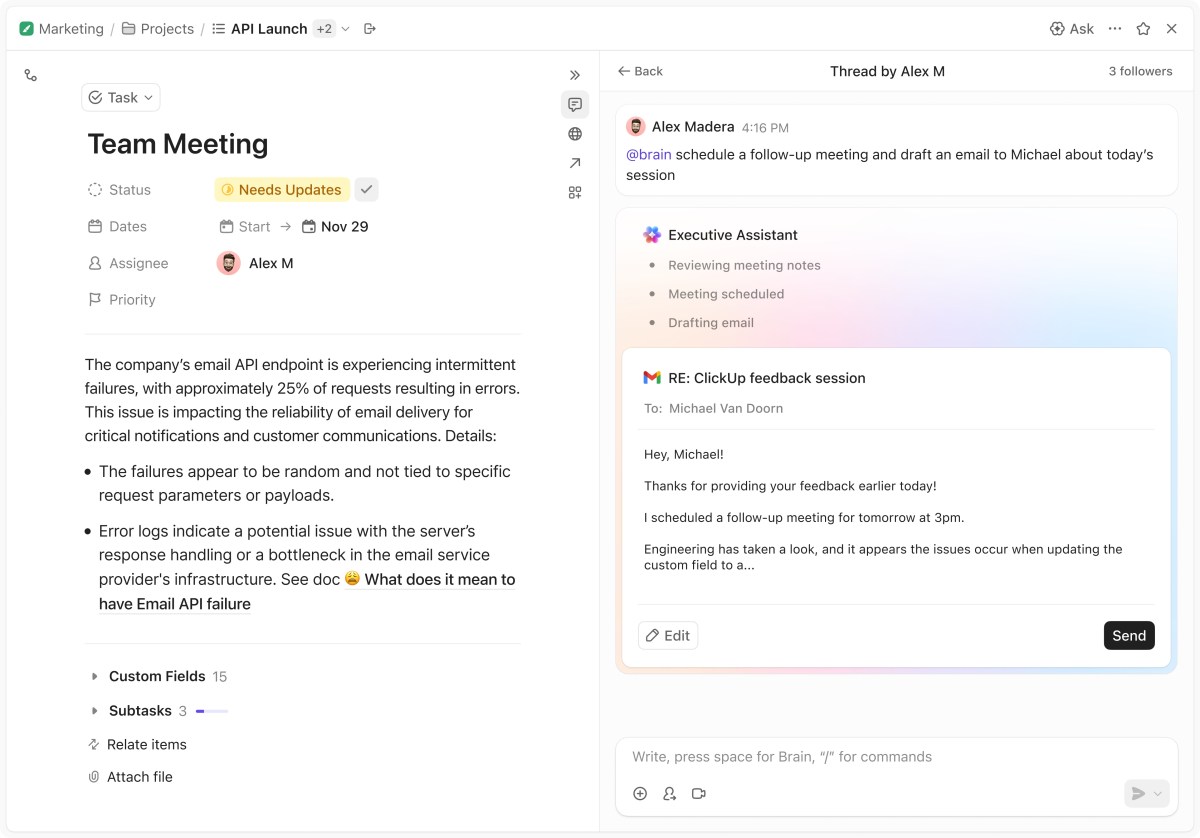 brain-agent.jpeg ClickUp adds new AI assistant to better compete with Slack and Notion