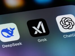 Artificial Intelligence AI Assistant Apps - DeepSeek, xAI Grok, OpenAI ChatGPT stock photo