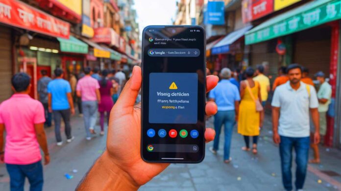 Illustration of Google's AI-driven tools combating digital fraud in India.