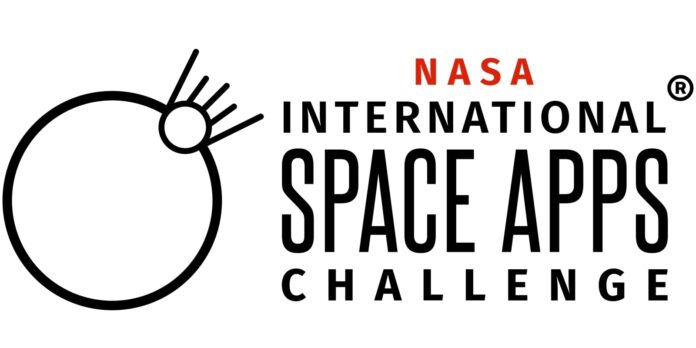 NASA International Space Apps Challenge black logo representing the global hackathon featured in the Colombian students’ winning project.