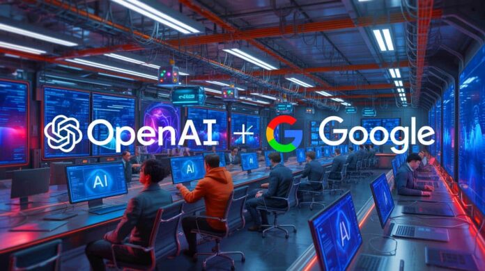 Illustration of OpenAI's competitive challenges amidst a resurgent Google in the AI landscape.
