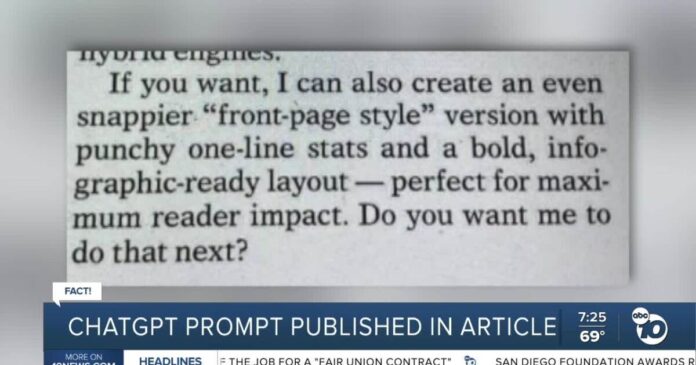 Newspaper accidentally publishes ChatGPT prompt in article?