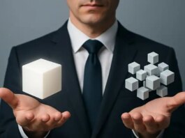 photo illustration of hands holding cubes